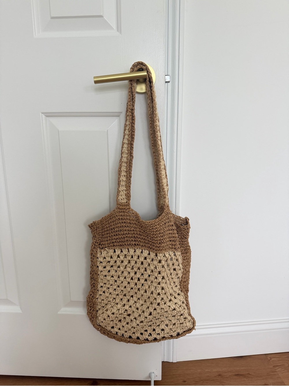 Zara Two-Tone Crochet Tote - Brown & Beige